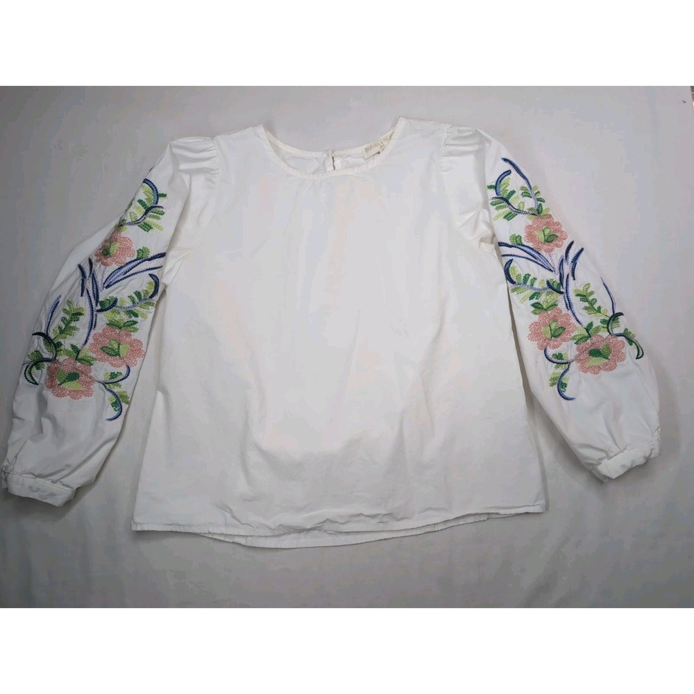 Chelsea & Violet Girls Large White Cotton Boho Floral Embroidery Blouse G4108
